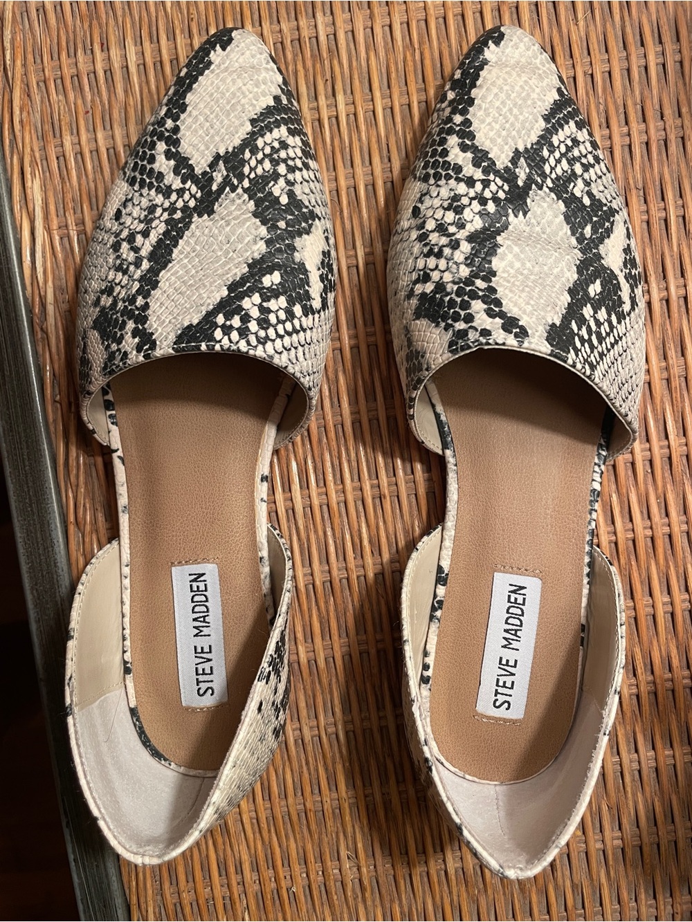 Steve Madden Snake-Print Pointed D'Orsay Flats in Black & Cream